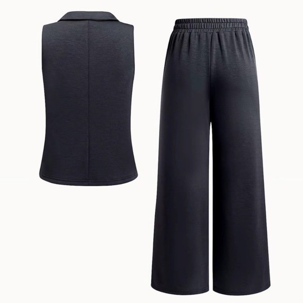 NWOT Coo Chic Gray Sleeveless Size 2X Top/Wide Crop Wide Leg Pants Set V Neck - Picture 2 of 16